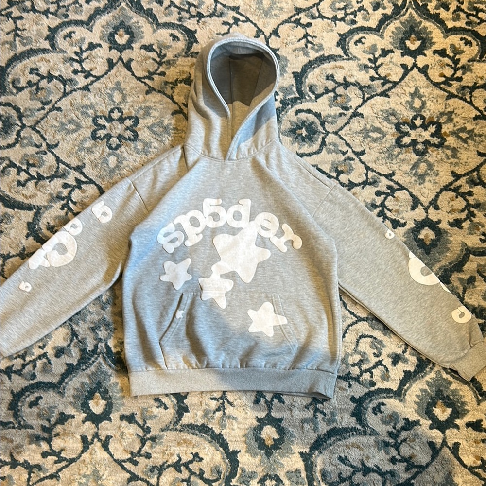 Gray men’s spider Hoodie with White Print